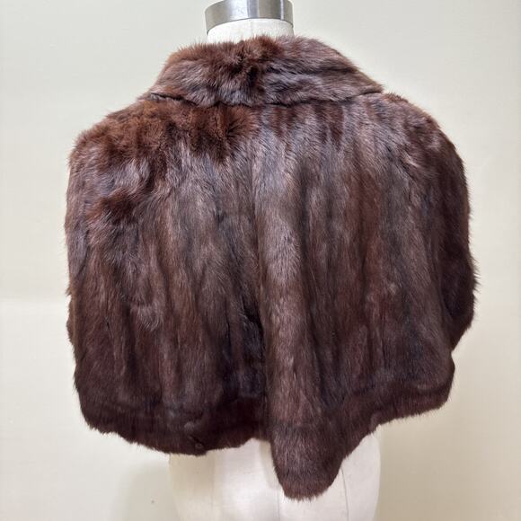 Vintage Mahogany Brown Mink Fur Stole Capelet Shawl 1950s Real Fur Wrap USA - Picture 5 of 5